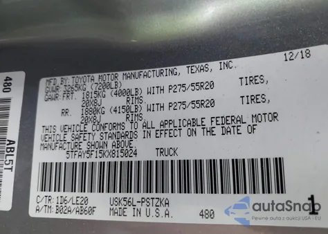 2019 Toyota Tundra Platinum 5.7L V8 z USA, uszkodzony, nr VIN 5TFAY5F15KX815024